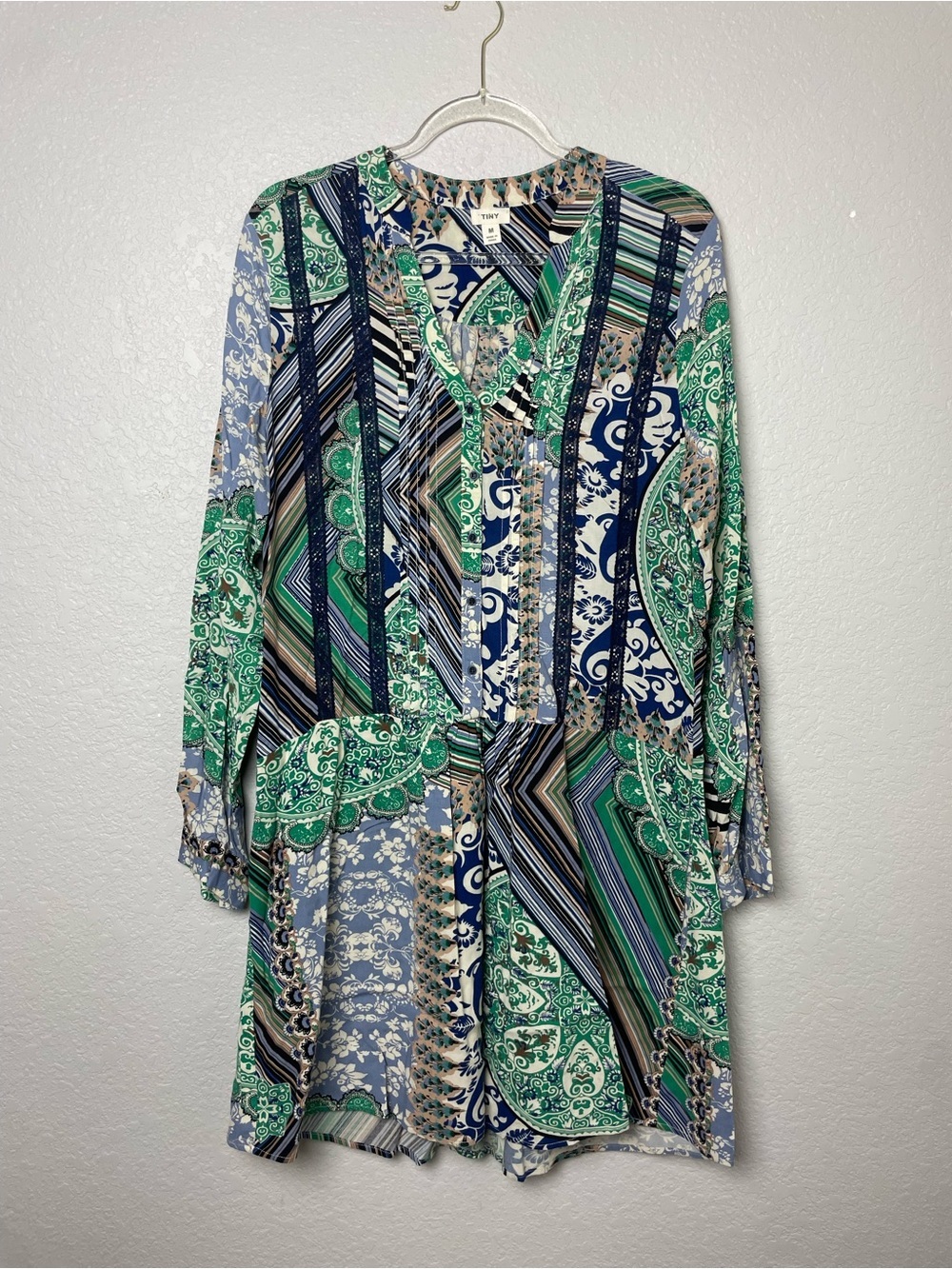 Tiny / Anthropologie Caviana Green Paisley Button-Front Drop Waist Dress Size M - Picture 3 of 13
